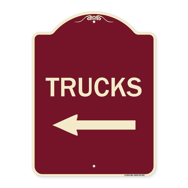 Signmission Trucks Trucks With Left Arrow Heavy-Gauge Aluminum Architectural Sign, 24" x 18", BU-1824-22781 A-DES-BU-1824-22781 - main